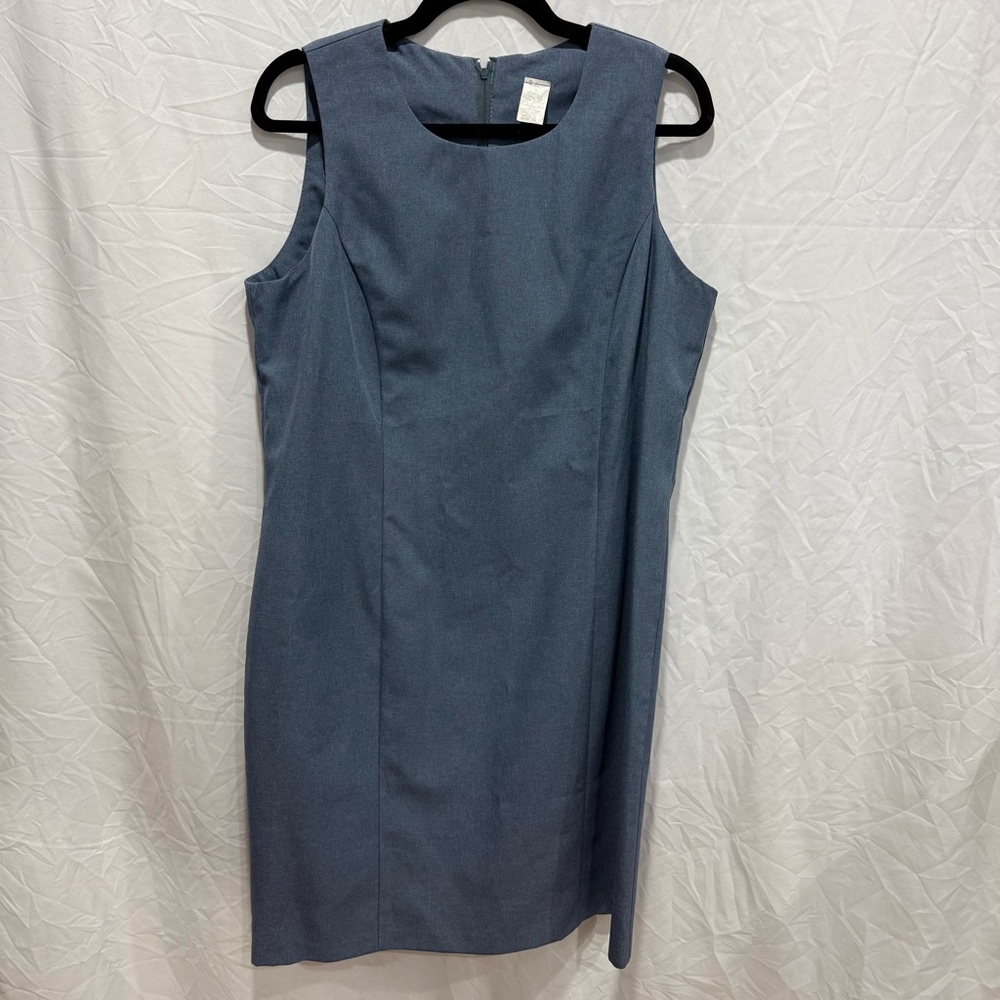 Vintage Blue Sleeveless Sheath Dress‎ 16 Made in USA Workwear Classic Minimalist